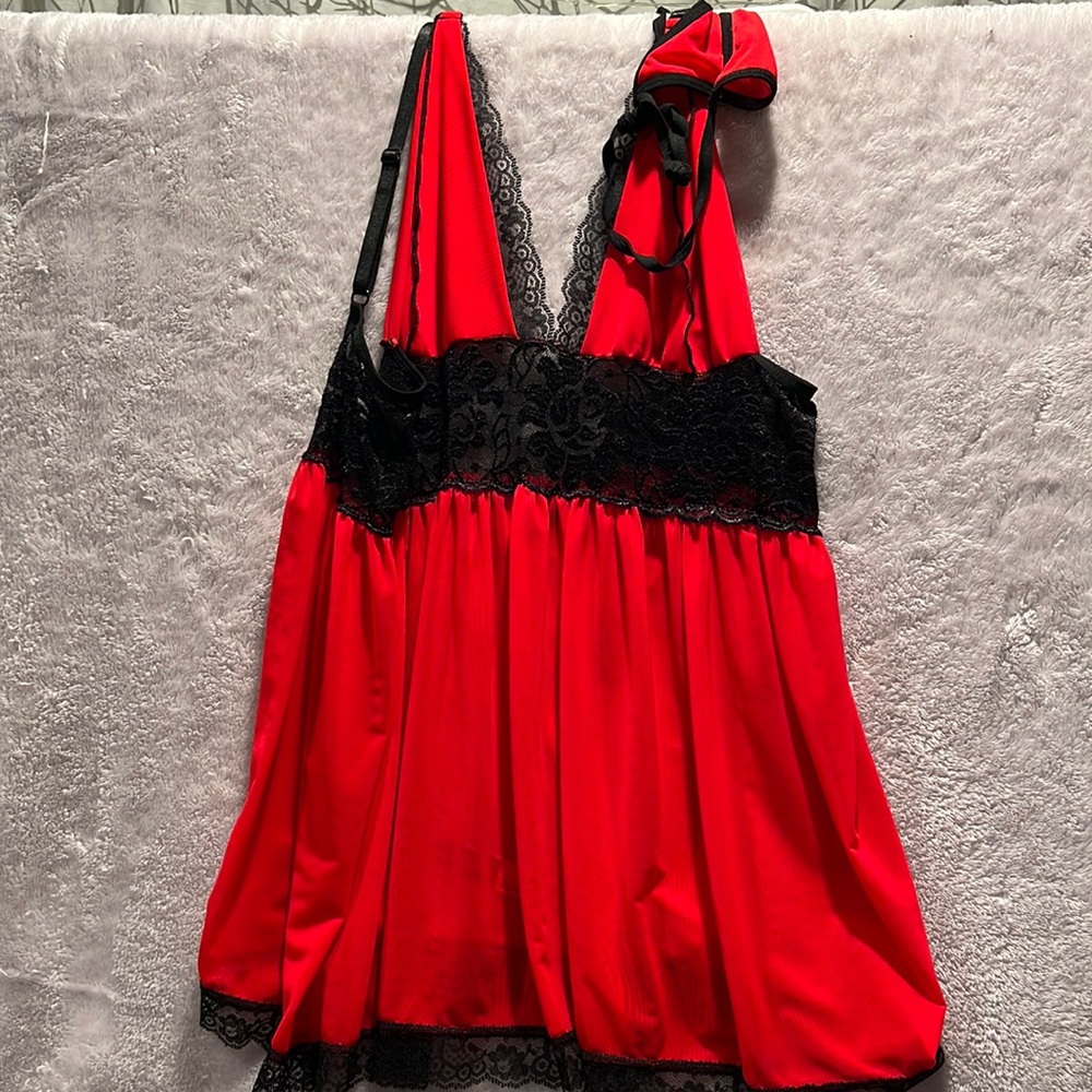 Sexy red and black teddy w/matching thong